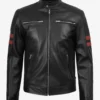 Cafe Racer Leather Maroon Stripes Jacket