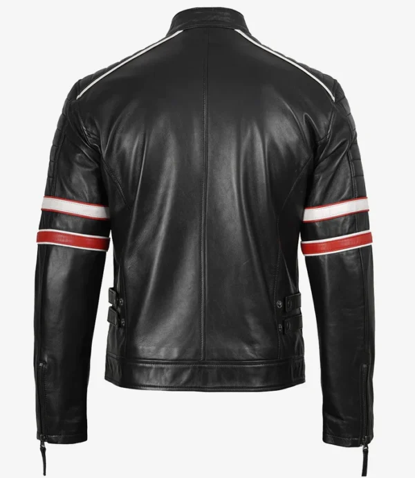 Cafe Racer Racing Leather Jacket Red & White Stripes