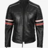 Cafe Racer Racing Leather Jacket with Red & White Stripes