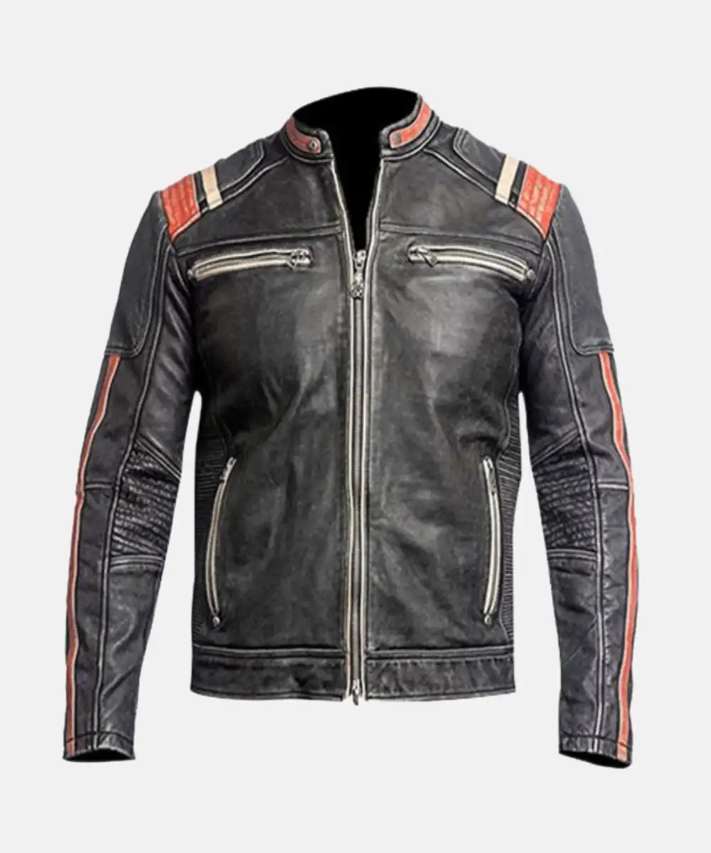 Cafe Racer Retro Vintage Distressed Black Biker Leather Jacket