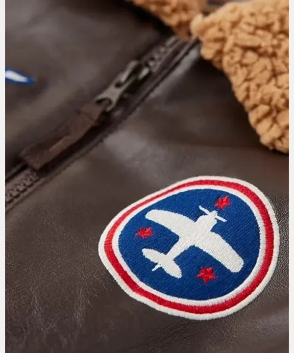 Gymboree Boys’ Embroidered Brown Aviator Bomber Leather Jacket