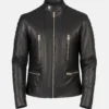 Hadrian Biker Style Outside and Inside Pockets Leather Jacket – Black
