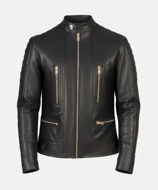 Hadrian Biker Style Outside and Inside Pockets Leather Jacket – Black