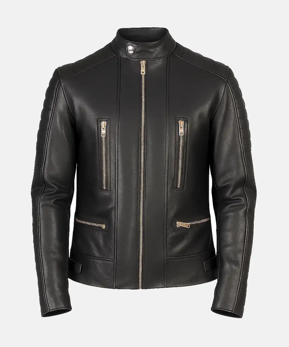 Hadrian Biker Style Outside and Inside Pockets Leather Jacket – Black