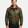 Men A2 Bomber Aviator Olive Leather Jacket