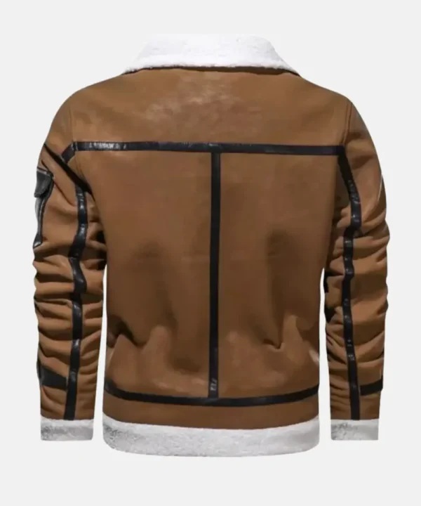 Men Brown White Shearling Leather Aviator Bomber Jacket