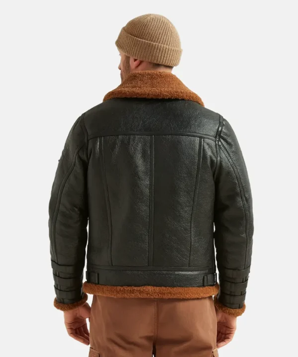 Men RAF B3 Sheepskin Shearling Black Leather Aviator Bomber Jacket