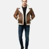 Men White Shearling Brown Leather Jacket sale