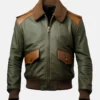 Men’s A2 Bomber Aviator Olive Leather Brown Shearling Jacket