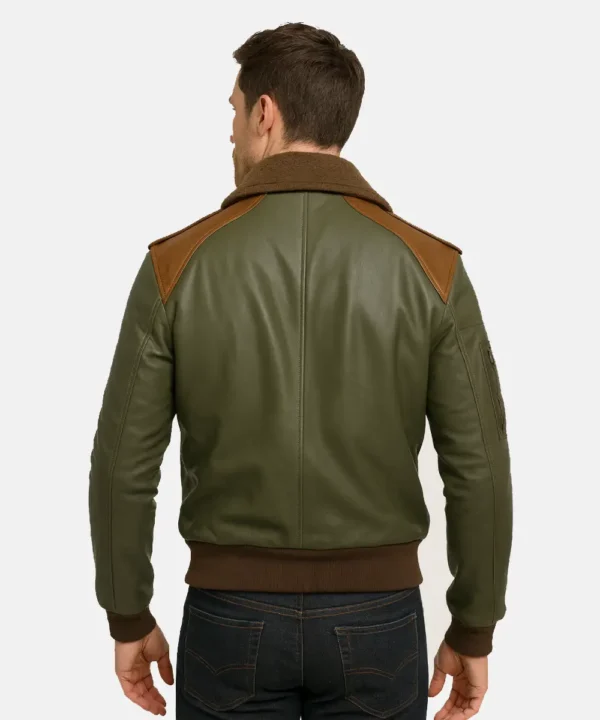 Men’s A2 Bomber Aviator Olive Leather Sharling Jacket