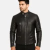 Mens Hadrian Black Leather Biker Jacket