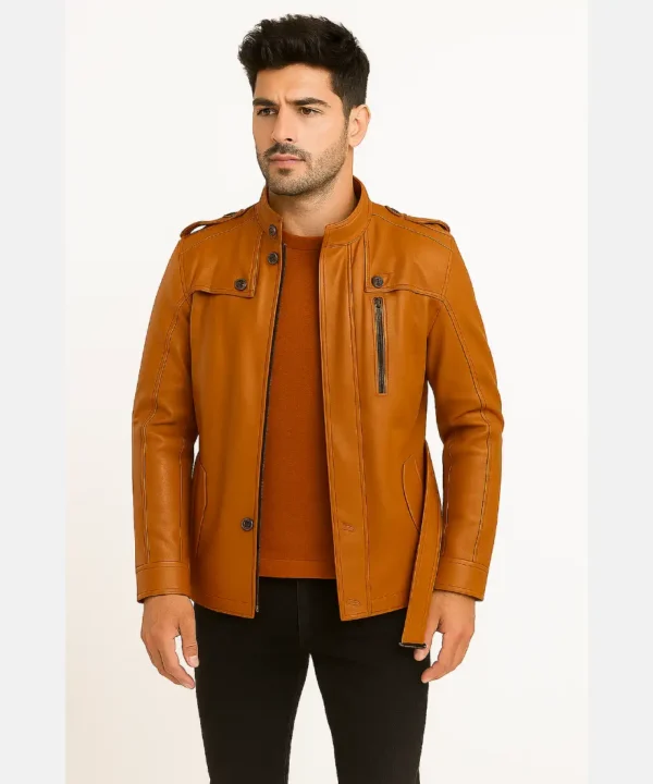 Mens Ignatius Tan Leather Jacket