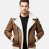 Men’s White Shearling Brown Leather Jacket