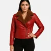 Women Red Fur Leather Jacket
