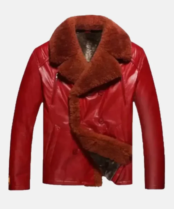 Women Red Shearling Leather Jacket