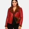 Women Red Shearling Red Leather Jacket