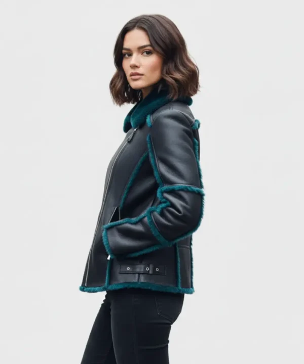 Womens Black Leather shearling Jacket
