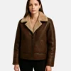 Womens Bronco Distressed Brown Leather Shearling Jacket