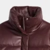 Burgundy Puffer Leather Bomber Jacket For Women's