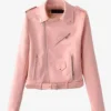 Classic Baby Pink Motorcycle Leather Jacket For Women