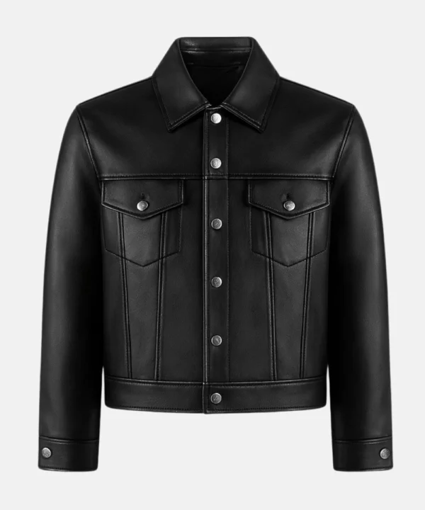 Classic Biker Black Leather Bomber Jacket For Men