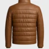 Classic Biker Brown Puffer Leather Jacket For Men