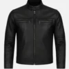 Classic Black Motorcycle Harrington Leather Jacket For Men