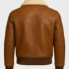 Classic Brown Leather Bomber Shearling Collar Jacket For Men