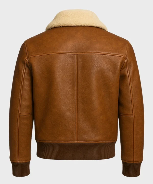 Classic Brown Leather Bomber Shearling Collar Jacket For Men