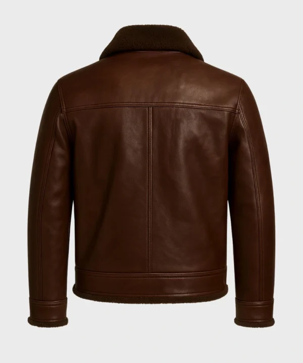 Classic Chocolate Brown Fur Shearling Collar Leather Jacket For Men's