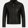 Classic Harrington Black Biker Leather Jacket For Men's