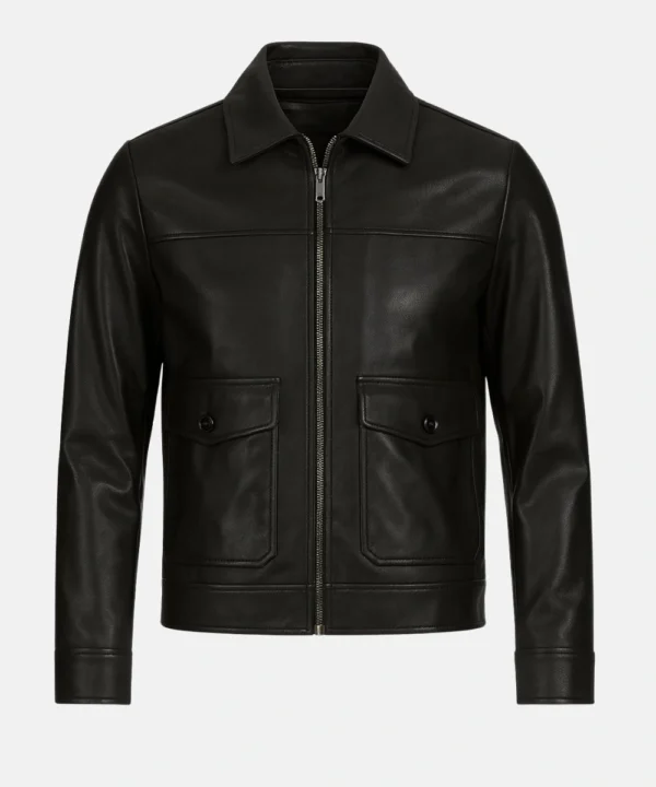 Classic Harrington Black Biker Leather Jacket For Men's