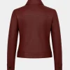 Classic Maroon Motorcycle Biker Leather Bomber Jacket For Women