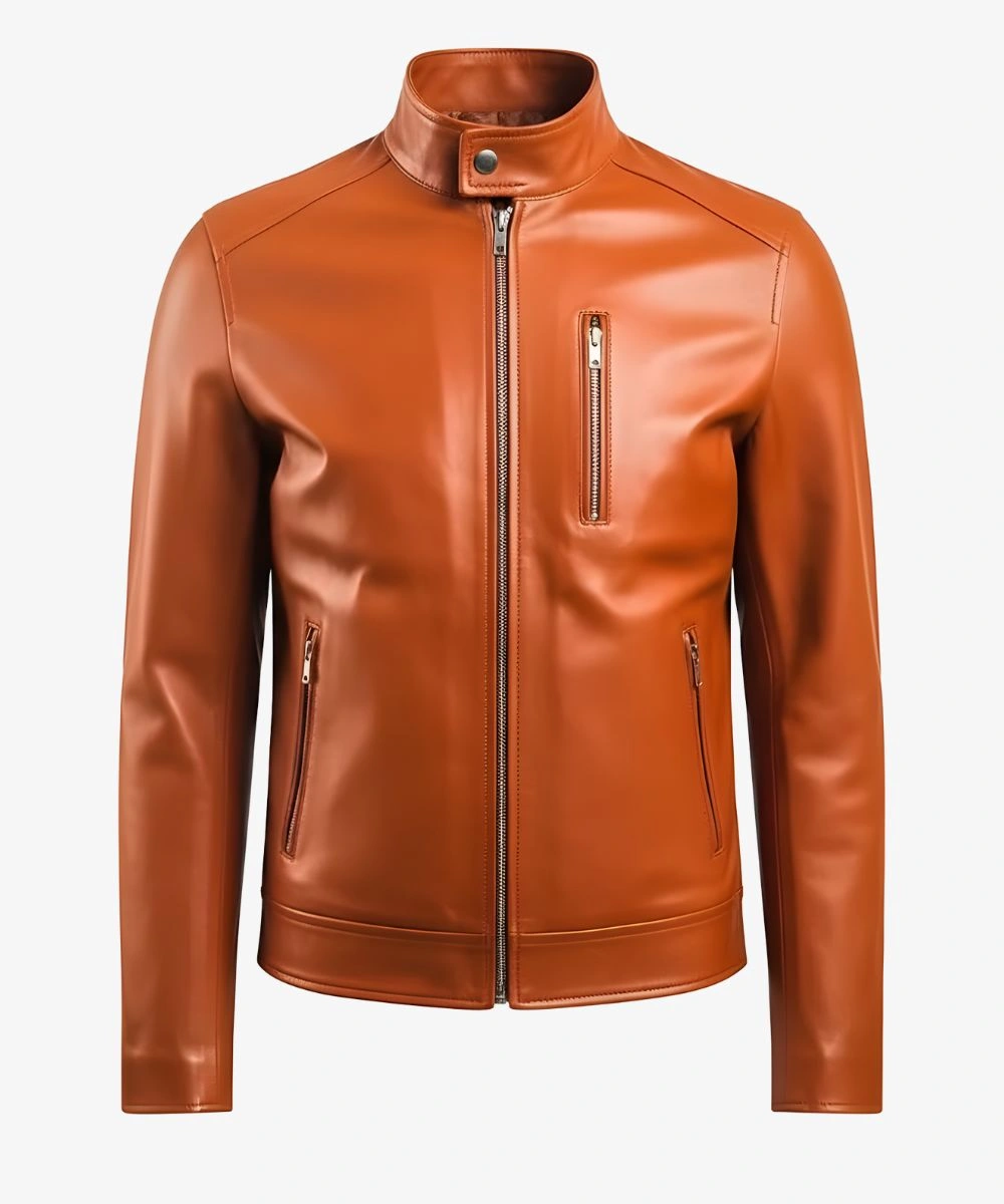 Classic Motorcycle Brown Biker Leather Jacket For Men