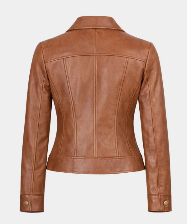 Classic Motorcycle Tan Biker Leather Jacket For Women