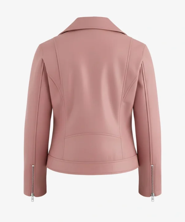 Classic Pink Biker Leather Jacket For Women's