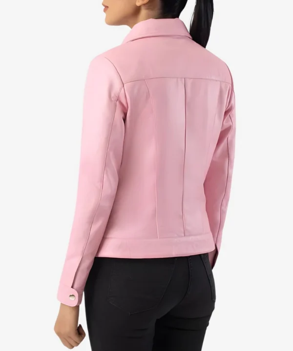 Classic Pink Shirt Style Collar Leather Jacket