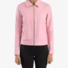 Classic Pink Shirt Style Collar Leather Jacket For Women