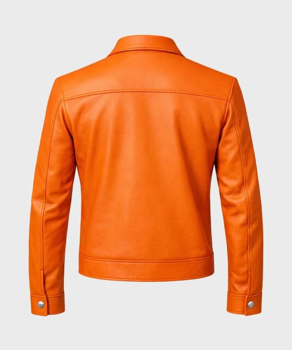 Classic Style Moto Biker Orange Leather Bomber Jacket For Men