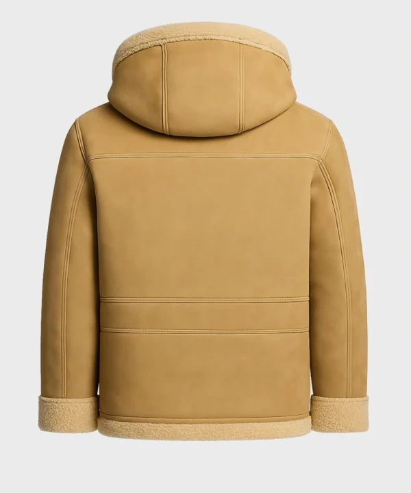 Classic Suede Leather Camel Brown Hooded Jacket For Men