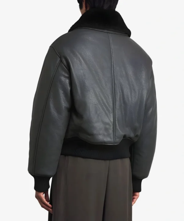 Fur Collar Black Leather Bomber Jacket Men's