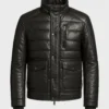 Men's Biker Black Moto Puffer Leather Jacket