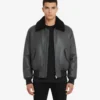 Men's Black Leather Bomber Fur Shearling Collar Jacket