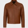 Men's Brown Slim-Fit Biker Plain Leather Jacket