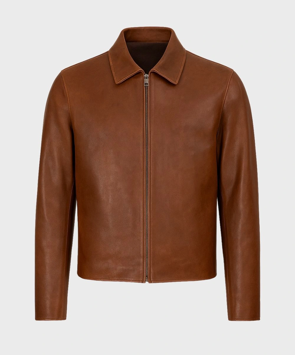 Men's Brown Slim-Fit Biker Plain Leather Jacket