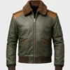 Men's Classic A2 Aviator Leather Bomber Jacket Olive Green And Brown