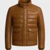 Men's Classic Biker Brown Puffer Leather Jacket