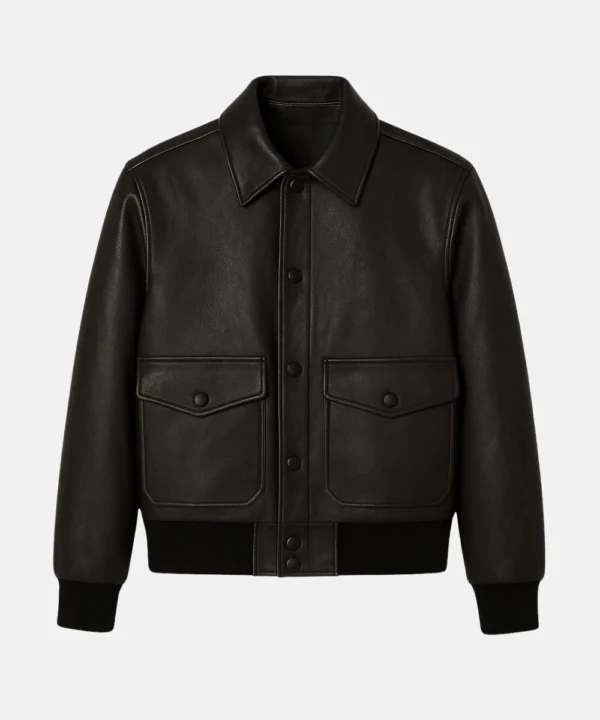 Men's Classic Biker Moto Black Leather Bomber Jacket