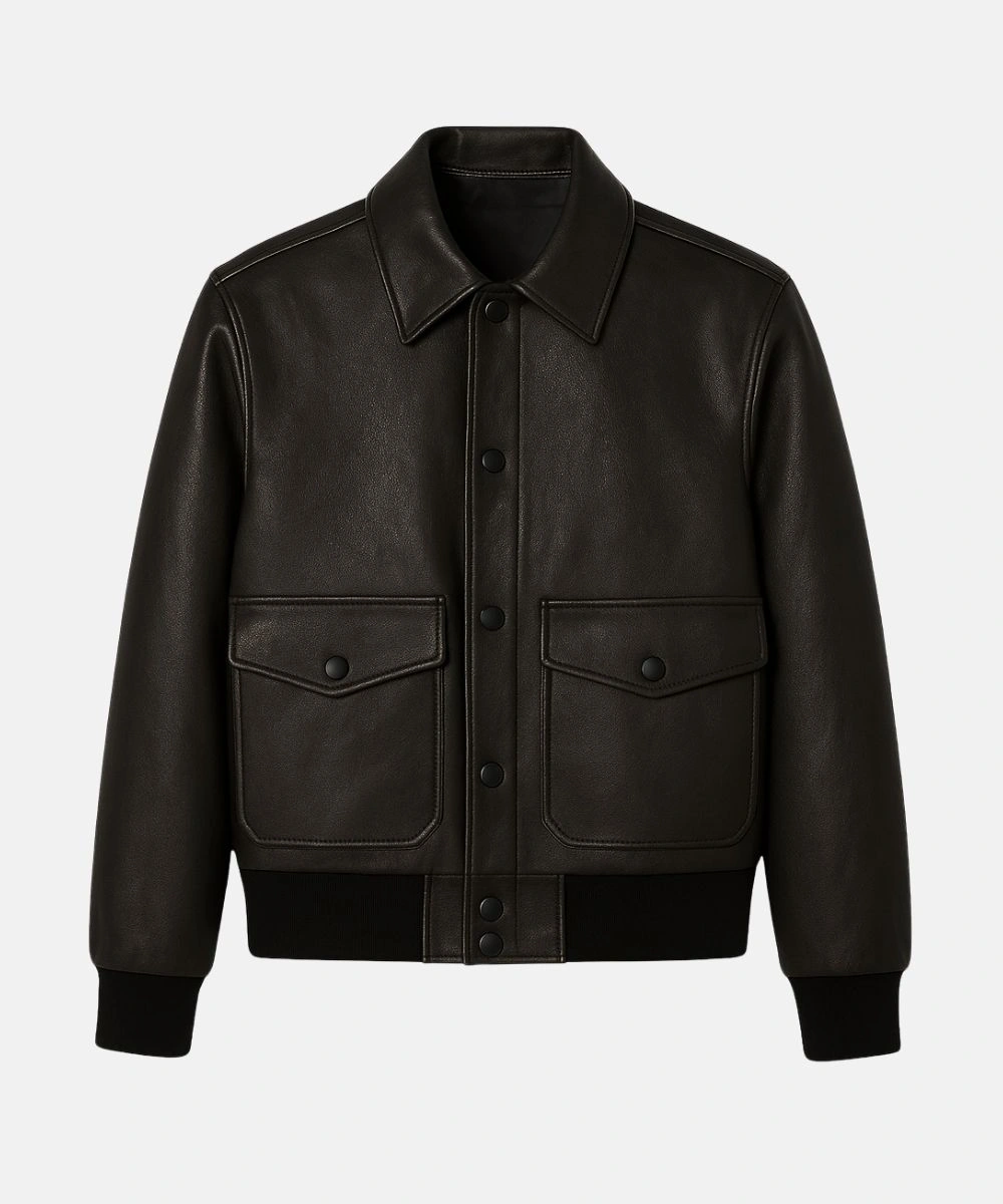 Men's Classic Biker Moto Black Leather Bomber Jacket