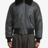 Men's Classic Black Leather Bomber Fur Shearling Collar Jacket